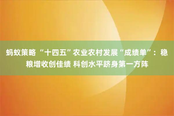 蚂蚁策略 “十四五”农业农村发展“成绩单”：稳粮增收创佳绩 科创水平跻身第一方阵