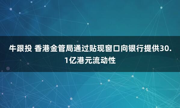 牛跟投 香港金管局通过贴现窗口向银行提供30.1亿港元流动性